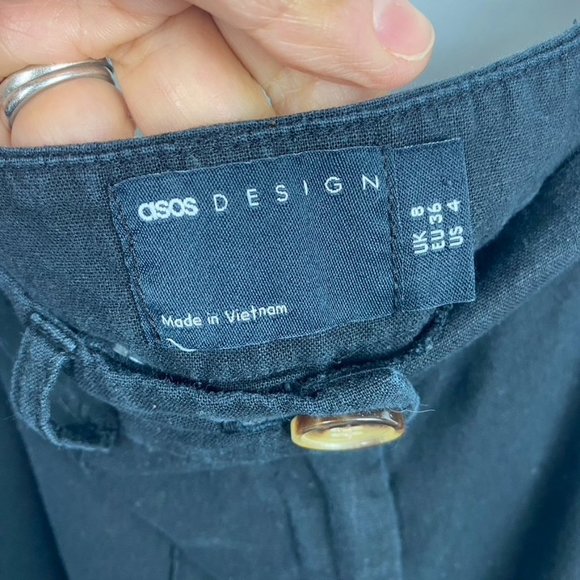 Asos Design Womens Linen Blend Straight Leg Pants Size 4 Black Pockets - Picture 2 of 6